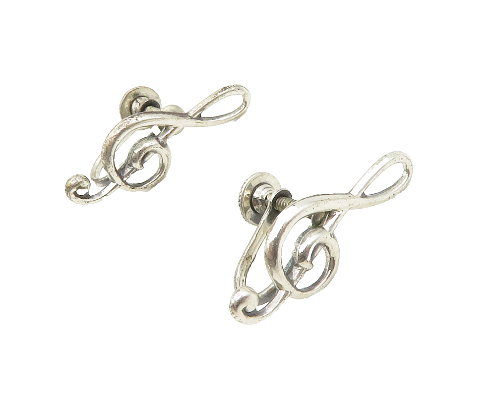 BEAU 925 Sterling Silver  Vintage Treble Clef Non Pierce Earrings  EG7067