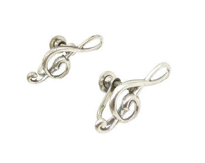 BEAU 925 Sterling Silver  Vintage Treble Clef Non Pierce Earrings  EG7067