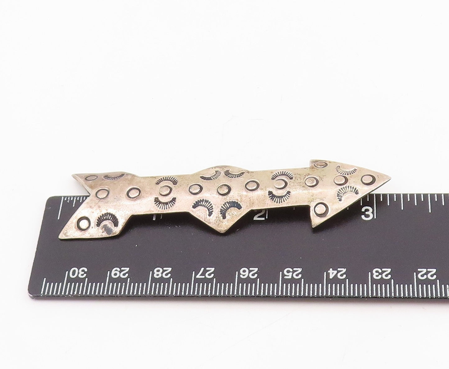 925 Sterling Silver Vintage Brooch Pin Etched Celestial Tribal Arrow  BP12332