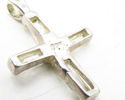 925 Sterling Silver  Vintage Cubic Zirconia Religious Cross Pendant  PT7589