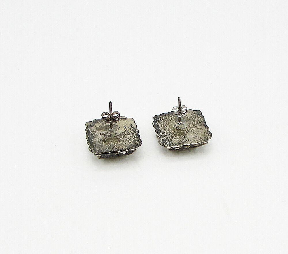 MEXICO 925 Sterling Silver  Vintage Bezel Set Turquoise Stud Earrings  EG1949