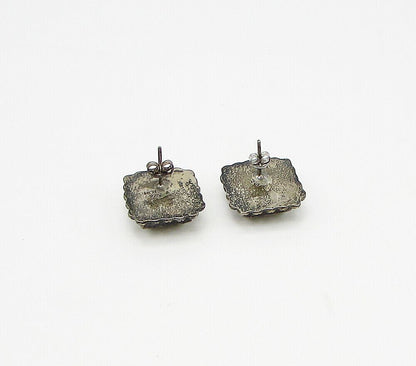 MEXICO 925 Sterling Silver  Vintage Bezel Set Turquoise Stud Earrings  EG1949