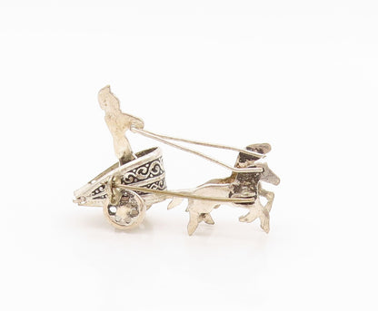925 Sterling Silver Vintage Brooch Antique 3D Cut Royal Chariot  BP11684