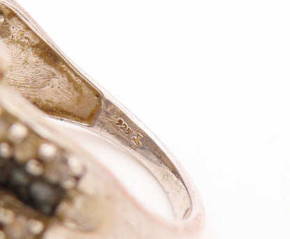 925 Sterling Silver Vintage Ring Rectangle Real Two Tone Diamonds  Sz 8 RG28430
