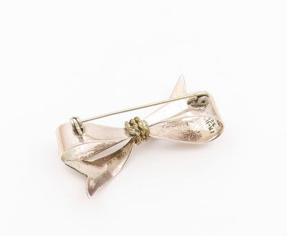 MEXICO 925 Silver  Vintage Two Tone Rope Wrapped Bow Tie Brooch Pin  BP9671