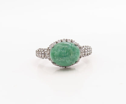 925 Sterling Silver Vintage Ring Dark Tone Green Gemstone & Topaz  Sz 7 RG30951
