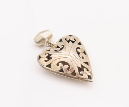 925 Sterling Silver Vintage Pendant Solid Large Swirly Carved Heart  PT23183