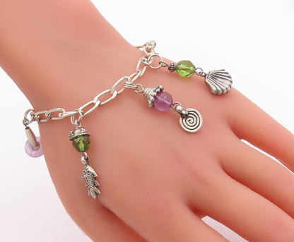 925 Sterling Silver Vintage Bracelet Designer Gemstone Dangling Sea Life BT11160