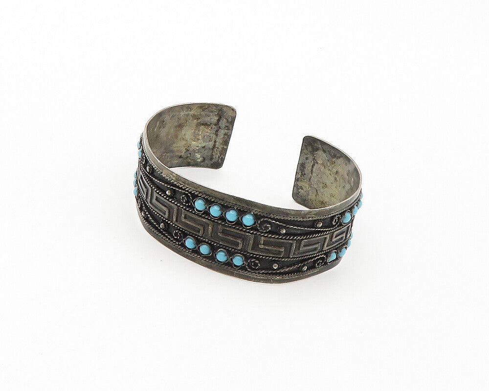 MIDDLE EAST 925 Sterling Silver Vintage Antique Turquoise Cuff Bracelet  BT6964