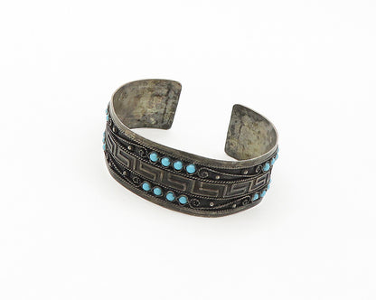 MIDDLE EAST 925 Sterling Silver Vintage Antique Turquoise Cuff Bracelet  BT6964