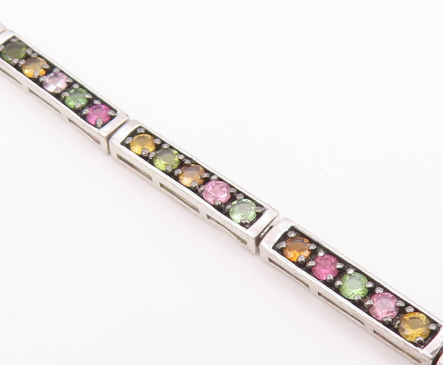 925 Sterling Silver Peridot & Multi Color Topaz Bar Chain Bracelet BT6855