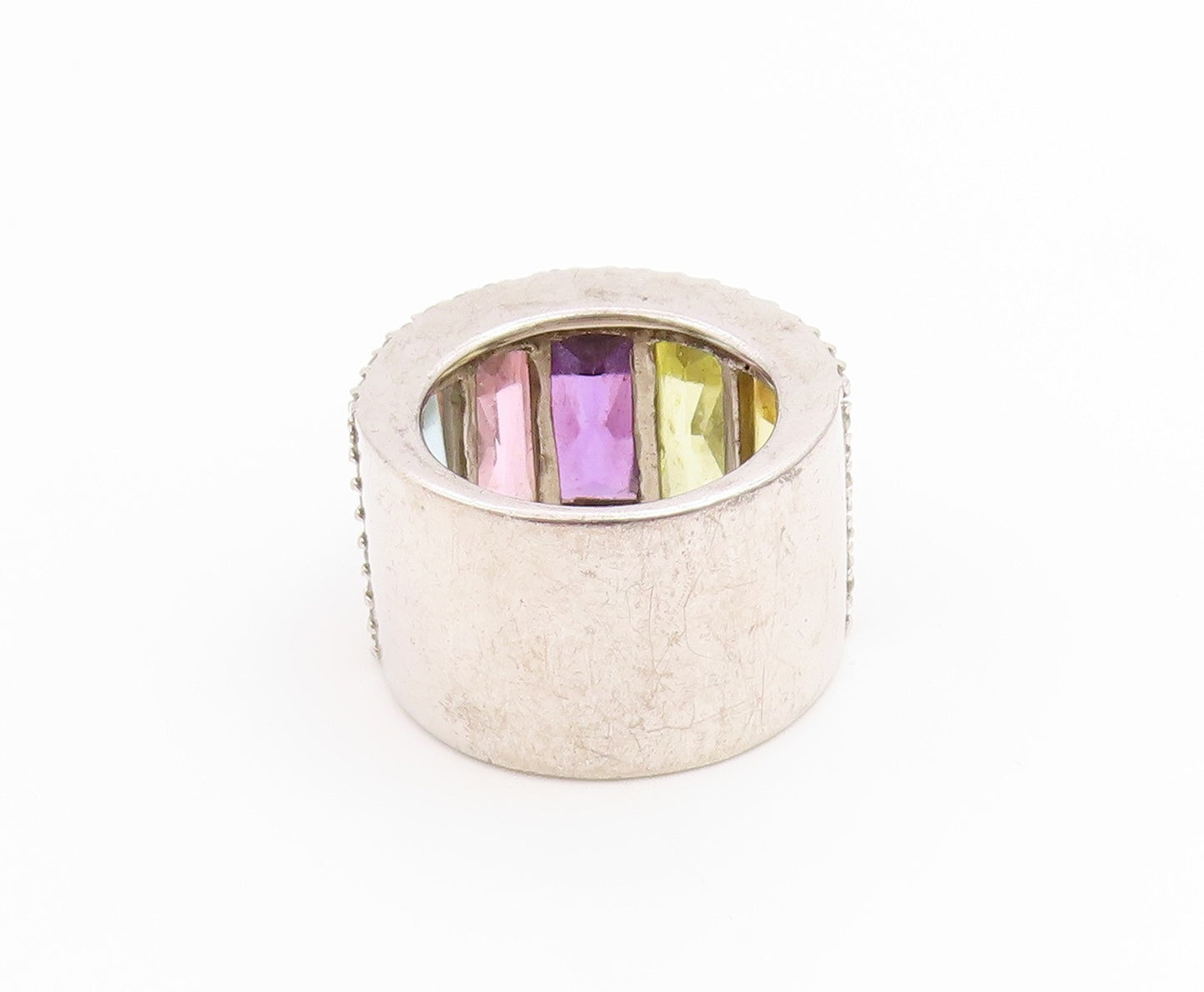 925 Sterling Silver Vintage Ring Multi Gemstone Statement Band  Sz 6.5  RG35464