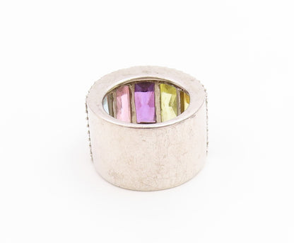 925 Sterling Silver Vintage Ring Multi Gemstone Statement Band  Sz 6.5  RG35464