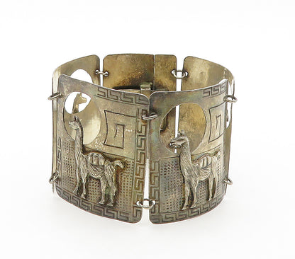 PERU 925 Sterling Silver  Vintage Alpaca Panel Chain Bracelet  BT6288