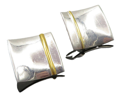 925 Sterling Silver  Shiny Polished Two Tone Square Drop Earrings  EG6543