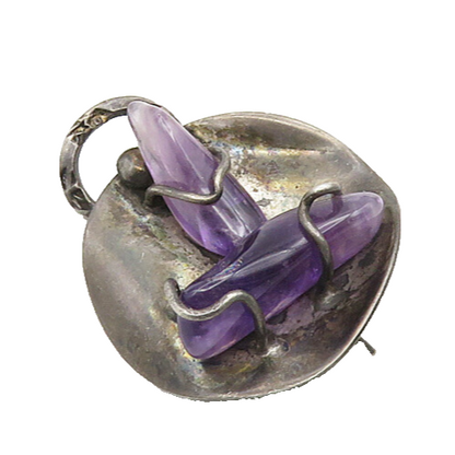 JAMES MARTIN NAVAJO 925 Silver  Vintage Antique Amethyst Brooch Pin  BP7142