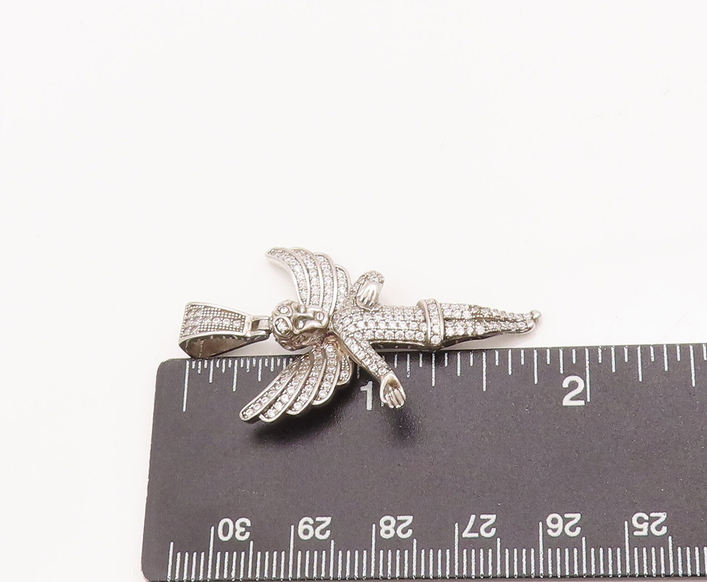 925 Sterling Silver Vintage Pendant Topaz Beaded Carved Flying Fairy  PT22990