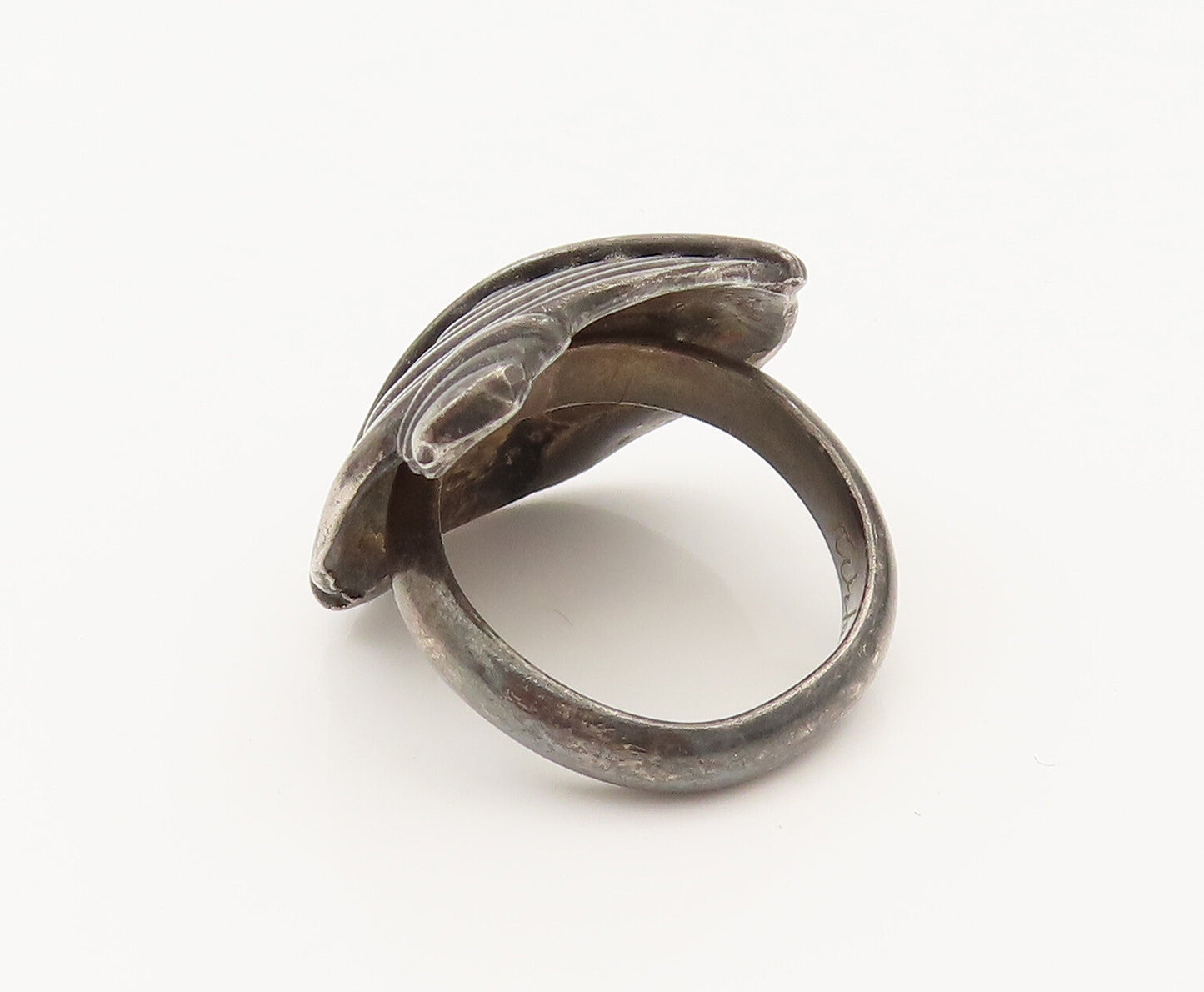 925 Sterling Silver  Vintage Spiral Shield Dome Ring Sz 6.75  RG26414