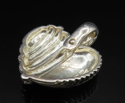 JUDITH RIPKA 925 Silver  Vintage Ribbed & Beaded Love Heart Pendant  PT20787