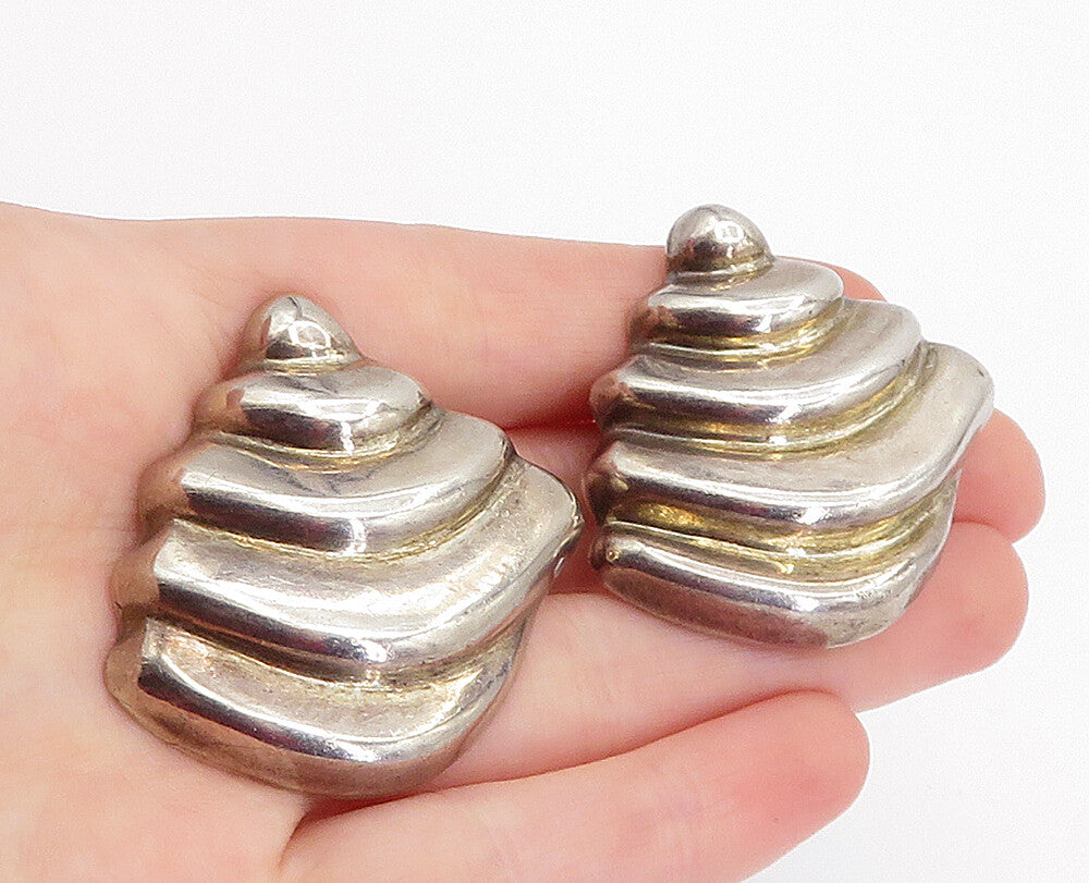 MEXICO 925 Sterling Silver  Vintage Hollow Design Non Pierce Earrings  EG2366