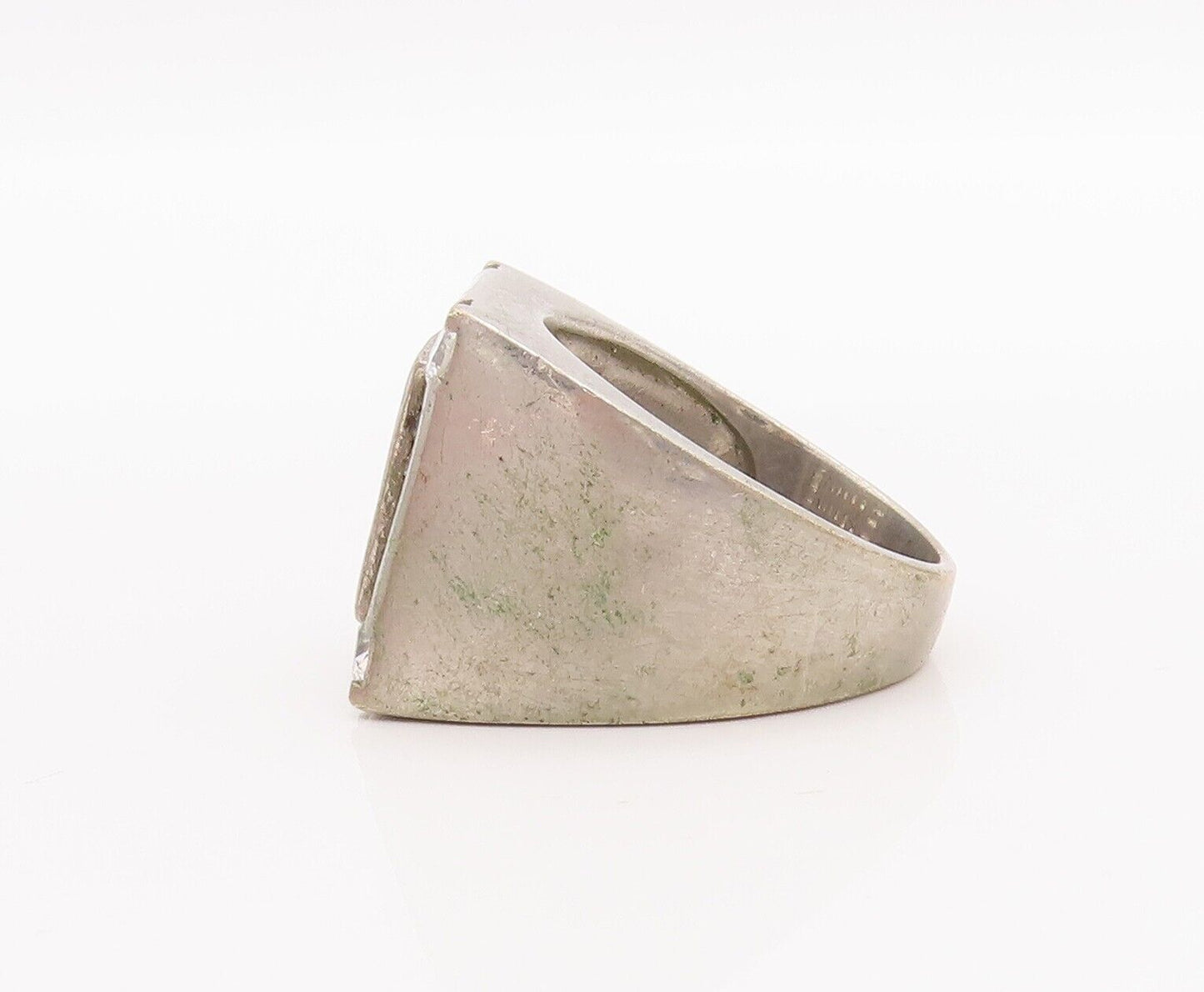 925 Sterling Silver Vintage Ring Solid Carved Brutalist Inlay CZ  Sz 9  RG28328