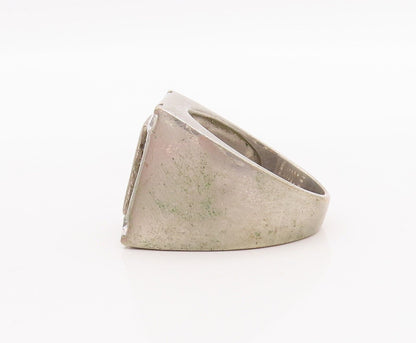 925 Sterling Silver Vintage Ring Solid Carved Brutalist Inlay CZ  Sz 9  RG28328