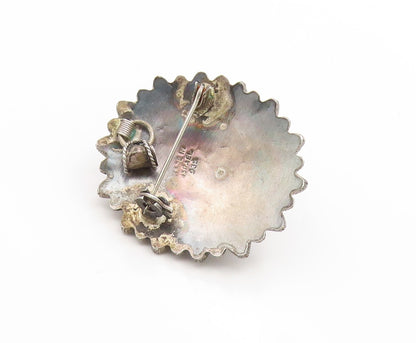 925 Sterling Silver Vintage Brooch ISRAEL Cabochon Turquoise Floral Pin  BP12423