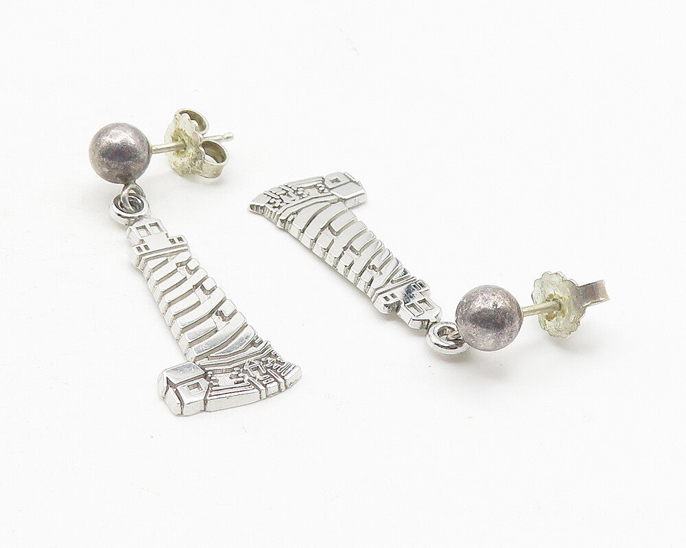 925 Sterling Silver  Vintage Shiny Lighthouse Motif Dangle Earrings  EG5974