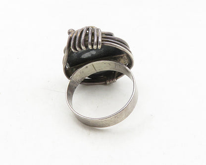 DESIGNER 925 Silver  Vintage Hematite Wire Wrap Cocktail Ring Sz 7.5  RG9896