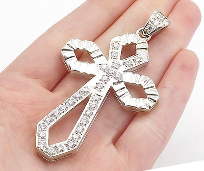 925 Sterling Silver  Vintage Cubic Zirconia Religious Cross Pendant  PT5177