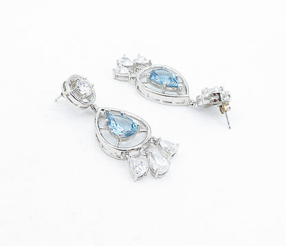 925 Sterling Silver Blue Topaz & Cubic Zirconia Tear Drop Earrings EG2465