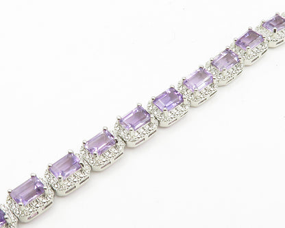 925 Sterling Silver  Prong Set Shiny Amethyst Hinge Chain Bracelet  BT7354