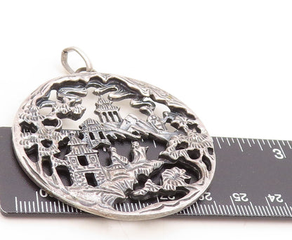 925 Sterling Silver Vintage Pendant NAPIER Dark Tone Village Landscape  PT23841