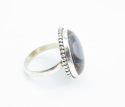 925 Sterling Silver  Cabochon Cut Agate Fluted Trim Cocktail Ring Sz 9  RG8446