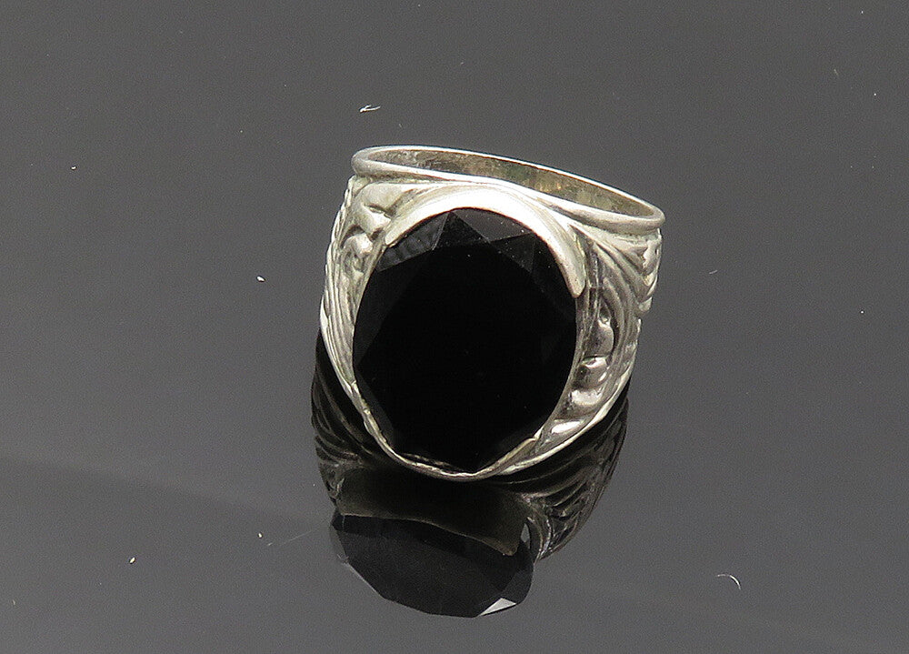 925 Sterling Silver  Vintage Black Onyx Swirl Cocktail Ring Sz 7  RG20062