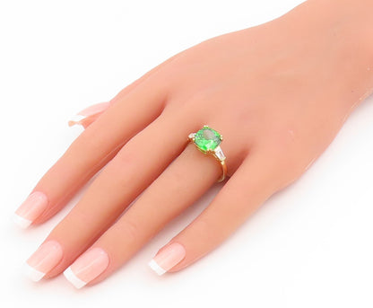 925 Sterling Silver Vintage Ring Gold Plated Green & White CZ Band Sz 8 RG35288
