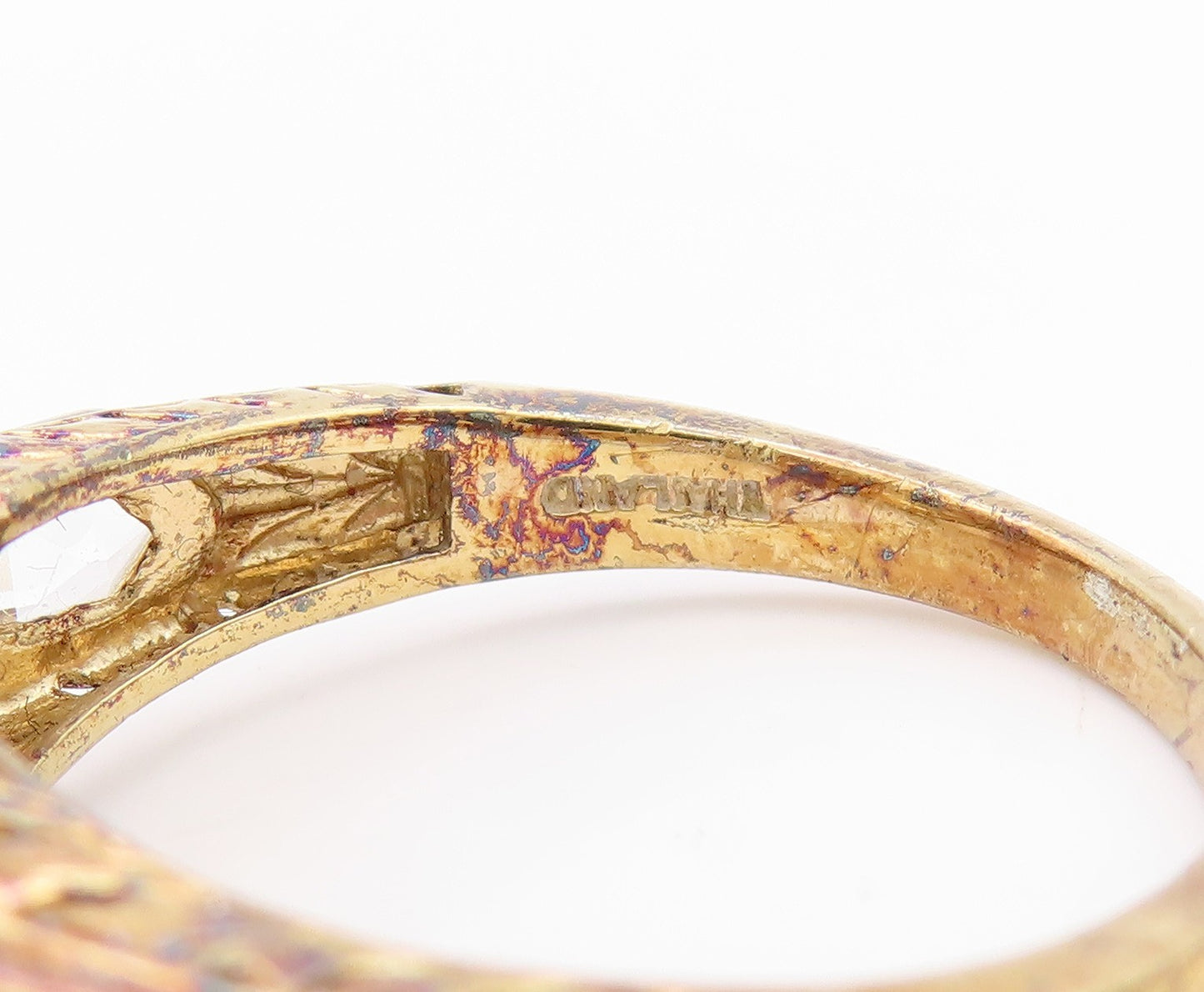 925 Sterling Silver Vintage Ring Gold Plated Swirly Multi Topaz  Sz 10  RG33364