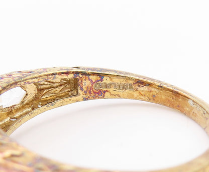 925 Sterling Silver Vintage Ring Gold Plated Swirly Multi Topaz  Sz 10  RG33364