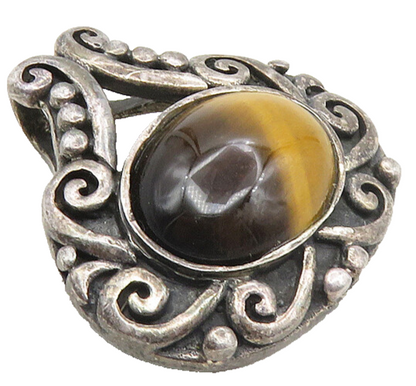 CFJ 925 Sterling Silver  Vintage Cabochon Cut Tiger's Eye Swirl Pendant PT7868