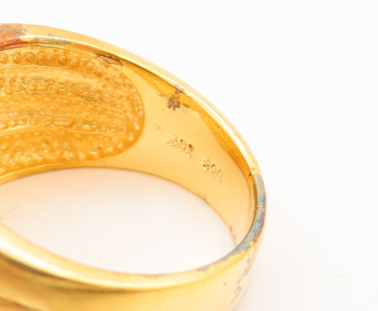 925 Sterling Silver Vintage Ring Gold Plated Swirly Carved CZ X  Sz 8  RG29191
