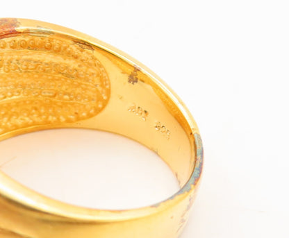 925 Sterling Silver Vintage Ring Gold Plated Swirly Carved CZ X  Sz 8  RG29191