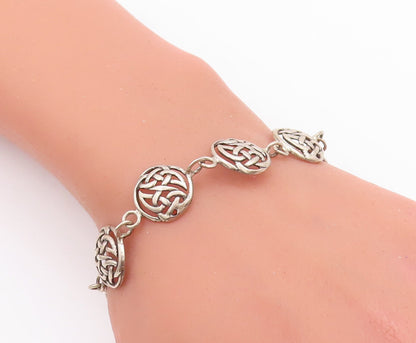 925 Sterling Silver Vintage Bracelet Round Cutout Celtic Knots  BT10637