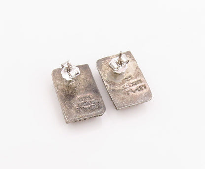 925 Sterling Silver Vintage Earrings MEXICO Rectangle Gemstone Studs  EG14066