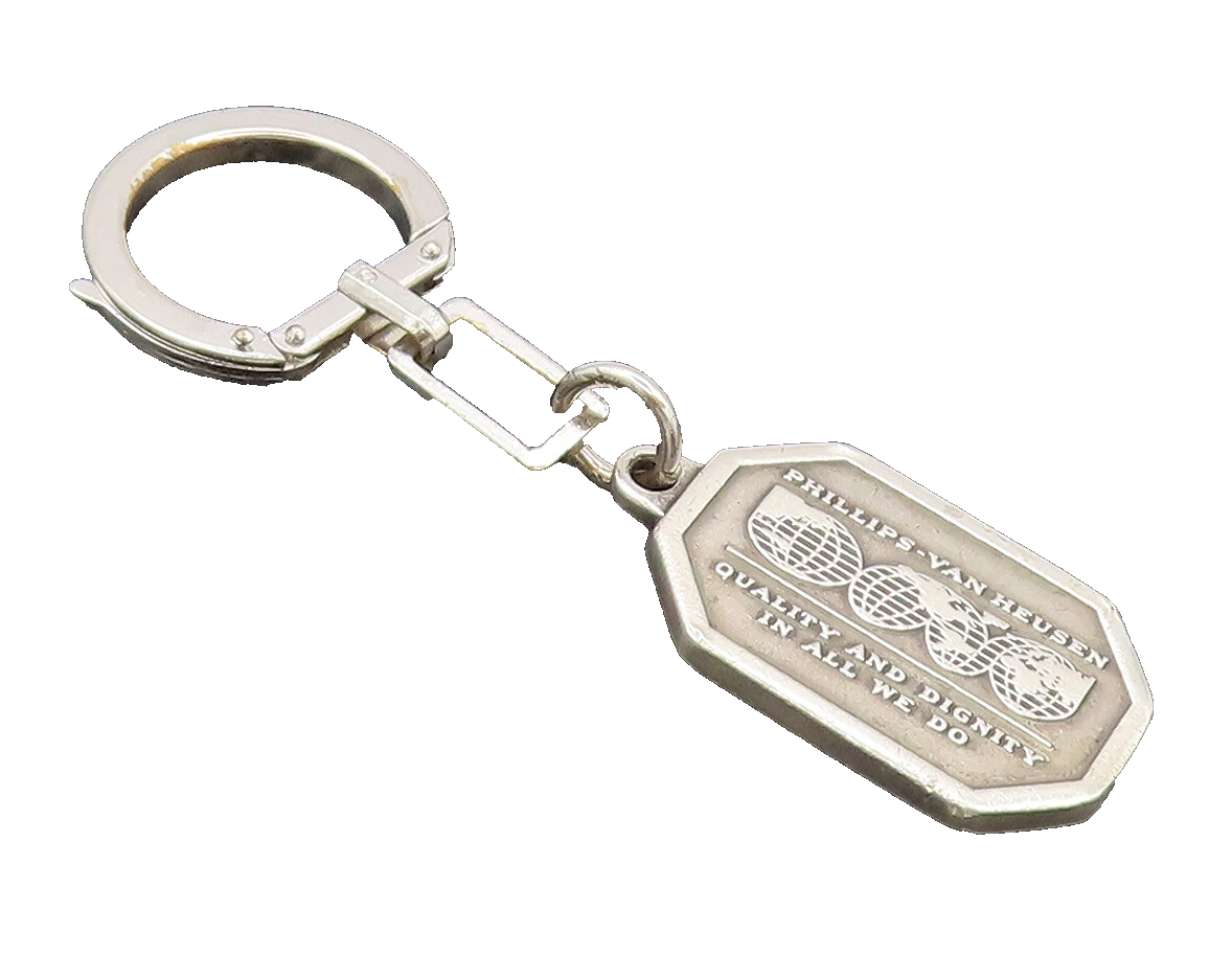 925 Silver  Vintage Rectangular Carved Van Heusen World Globe Keychain  TR3533