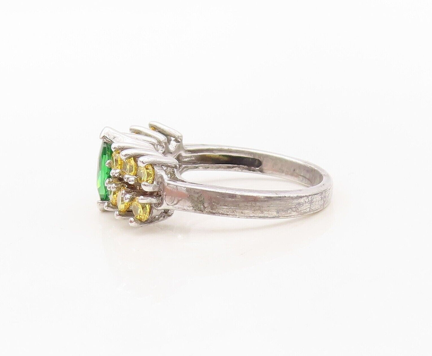 925 Sterling Silver Vintage Ring Split Citrine Band & Green Topaz  Sz 8  RG30223