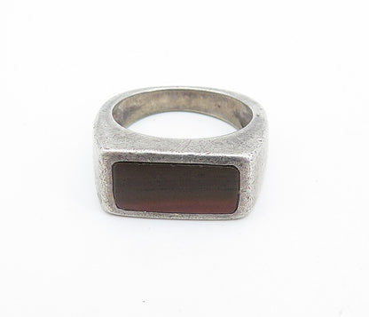 925 Sterling Silver  Vintage Inlaid Jasper Square Dome Band Ring Sz 7  RG6292