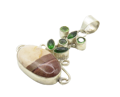 925 Sterling Silver  Vintage Brown Agate & Peridot Swirl Pendant  PT11852