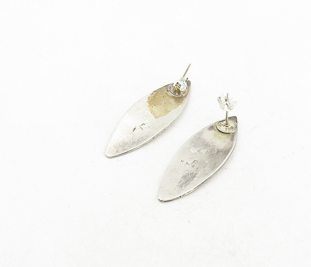 NAVAJO 925 Silver  Vintage Kokopelli Dancer Etched Oval Drop Earrings  EG4504