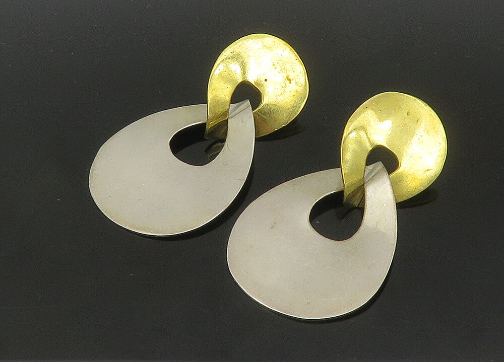 MEXICO 925 Silver  Vintage Shiny Two Tone Linked Dangle Earrings  EG10518