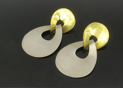 MEXICO 925 Silver  Vintage Shiny Two Tone Linked Dangle Earrings  EG10518